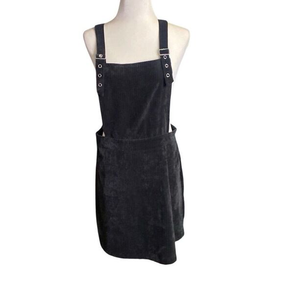 Stitch & Pine Black Chenille Corduroy Bib Overall Jumper Dress Large - Picture 1 of 8
